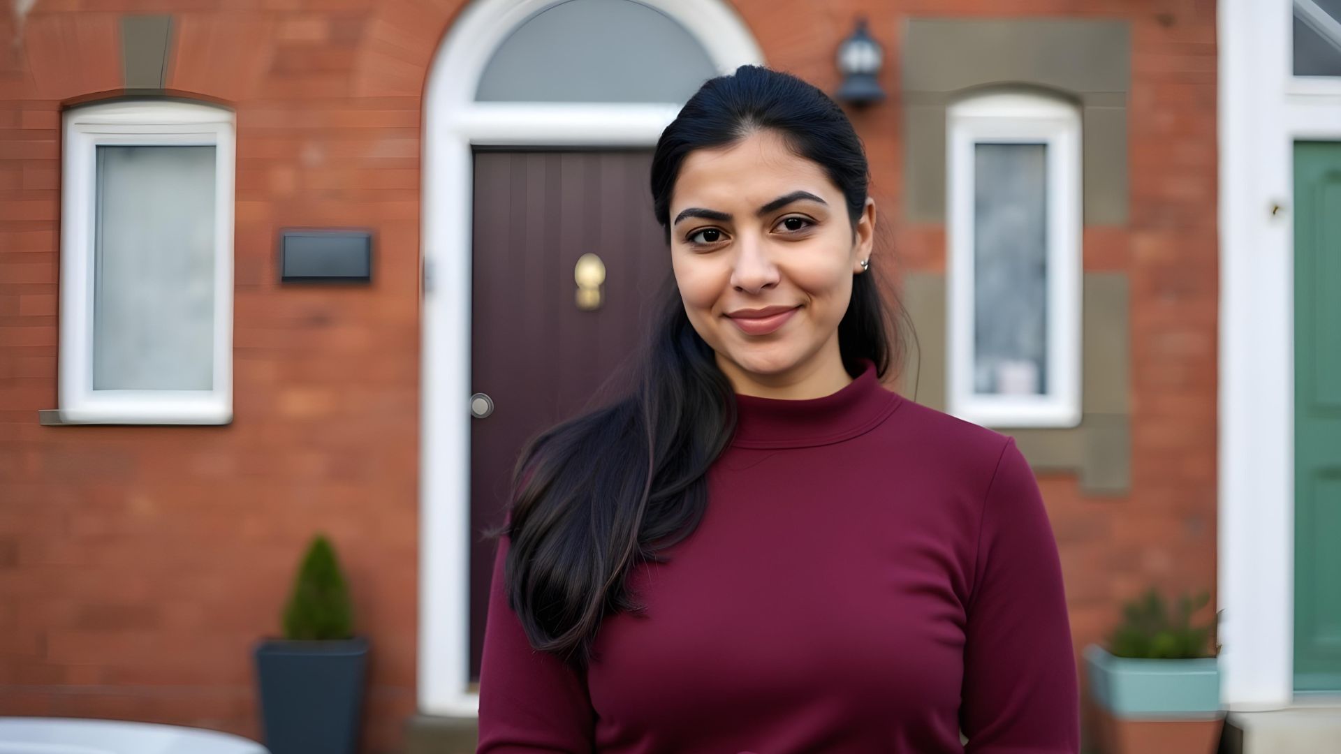 A young woman standing outside of her new home | getting a mortgage for company directors